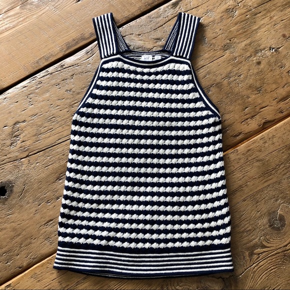 GAP Retro Crochet Knit Striped Tank Top Vest Navy & White - Picture 1 of 3